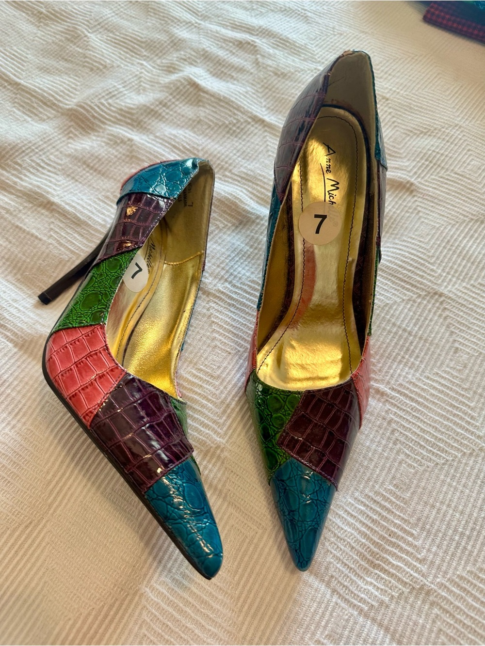 Anne Michelle Multicolor Croc-Embossed Pointed Toe Stilettto Heels